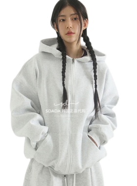 韩国代购21F/W over fit 2way hood zip-up (unisex)宽松拉链帽衫