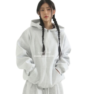 韩国代购宽松拉链帽衫男女同款