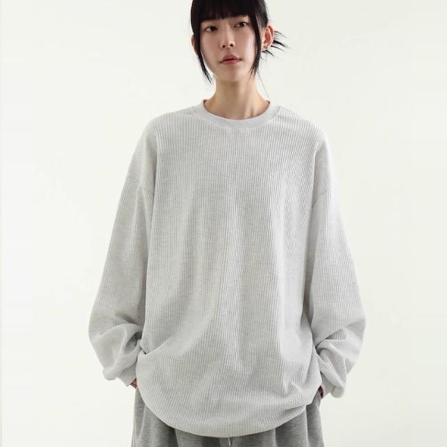 华夫格中性款韩国代购长袖T恤