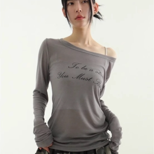 叶舒华同款 韩国代购24F/W boat neck lettering tee 字母长袖T恤