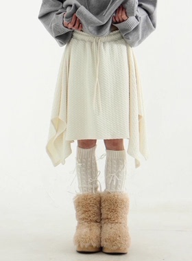 韩国代购24A/W unbalanced embo flare midi skirt不规则下摆中裙