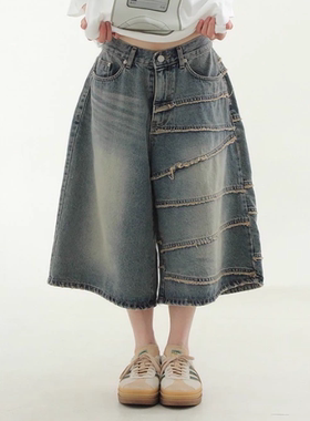 韩国代购25 unbal section bermuda denim pants 设计师牛仔短裤