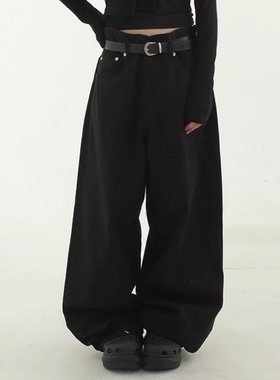 韩国代购23F/W oversize black jean 宽松黑色牛仔裤