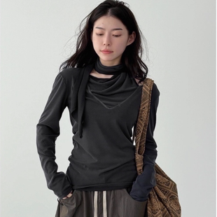 韩国代购25F/W modal scarf tee 设计师长袖T恤