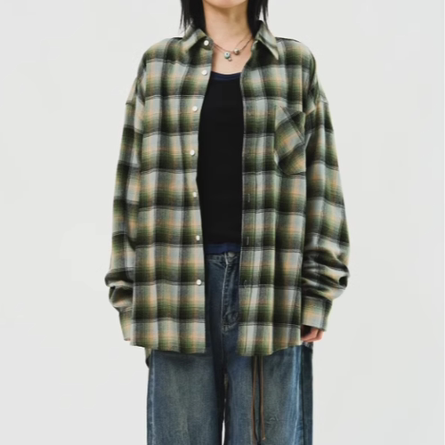 混色棉质格子风衬衫韩国代购