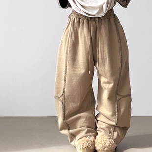 section cotton wide 韩国代购 拼接棉质长裤 pants 25F