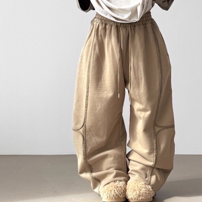 韩国代购设计师拼接棉质长裤