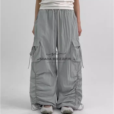 韩国代购设计师抽绳尼龙工装裤