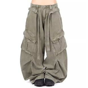 BELTED CARGO PANTS 韩国代购 裤 水洗做旧系带工装 25F