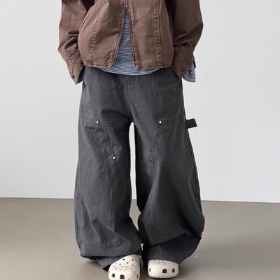 韩国代购设计师棉质木工裤长裤