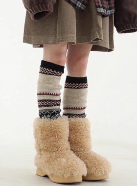 韩国代购23F/W nordic knit leg warmer 秋冬花纹针织腿套