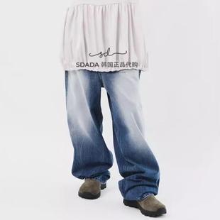 TIN WASHED 水洗磨白宽松牛仔裤 24F JEANS DENIM 韩国代购 WIDE