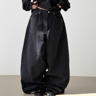 embroidery stripe black 韩国代购 jean竖纹刺绣宽松牛仔裤 25F