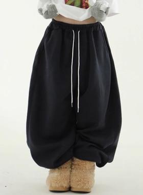 韩国代购24F/W fleece-lined soft cotton banding pants加绒卫裤