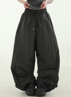 韩国代购24S/S paper snap wide jogger banding pants 长裤
