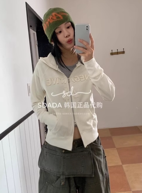 韩国代购25F/W PATCHED HOOD ZIP-UP 字母风拉链帽衫外套