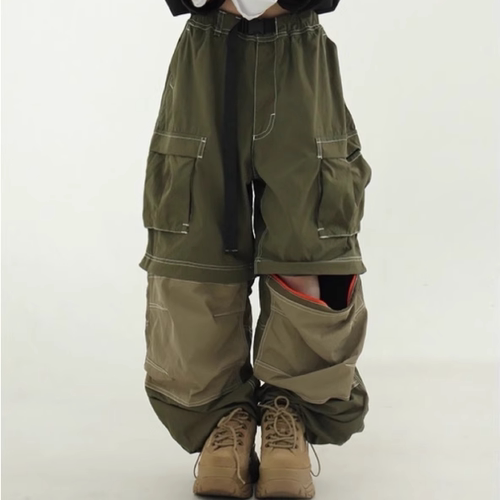 松紧腰围工装风裤腿可拆休闲裤