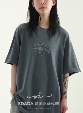 韩国代购25S/S embroidery stud cotton half tee (unisex) T恤