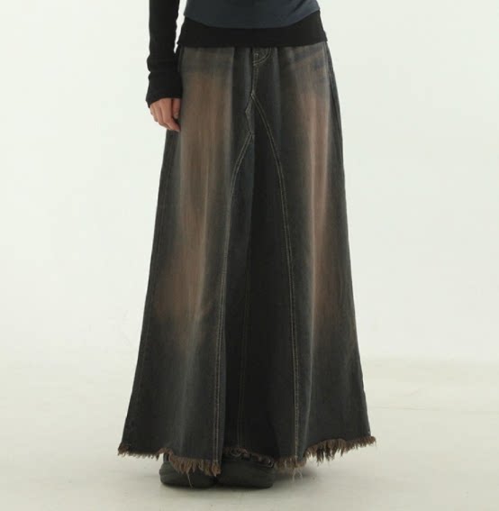 brownishdenimmaxiskirt