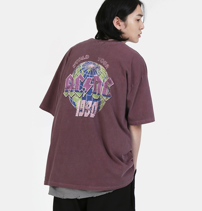 韩国代购20SS 1980 Acdc Washing 1/2 T 水洗做旧乐队短袖T恤