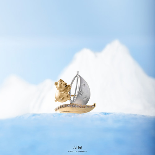 航海日志帆船胸针18K金钻石