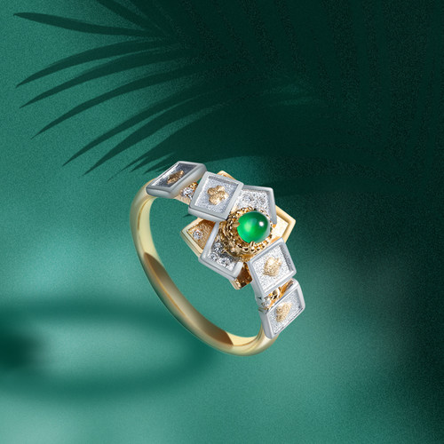 扑克戒指缅甸天然翡翠A货18K金