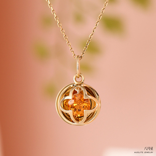 金豆豆 天然芬达石18K金吊坠项链坠子多用国潮原创设计八月里珠宝
