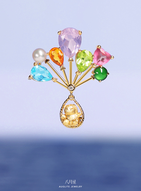 小熊系列一环游地球80天 天然翡翠珍珠白蓝宝水晶925银镀金吊坠女