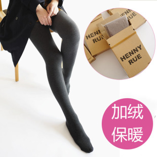 冬季 henny 纯棉薄款 女外穿连袜秋冬款 rue小熊连脚紧身加绒打底裤