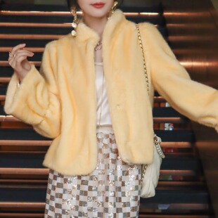 法式 轻奢高级感软糯保暖毛毛外套秋冬立领洋气环保双色水貂皮草女