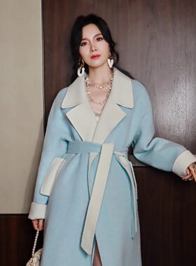 冷雾蓝轻奢美澳双面羊毛呢外套女