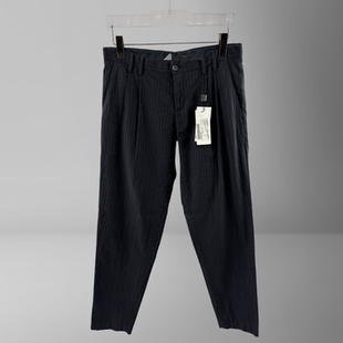 杜D 长裤 男士 西裤 春秋暗条纹羊毛丝棉低腰直筒宽松休闲裤 意大利