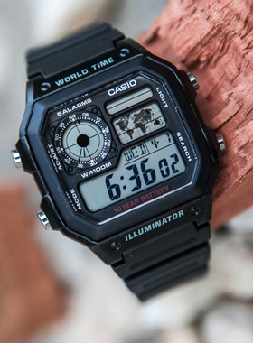 【十年电量】卡西欧男士手表时尚运动户外多功能照明AE-1200WH-1B