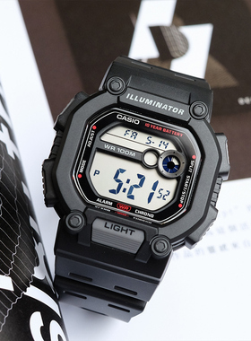 卡西欧手表男游泳十年电池运动时尚户外多功能电子表W-737H-1A 2A