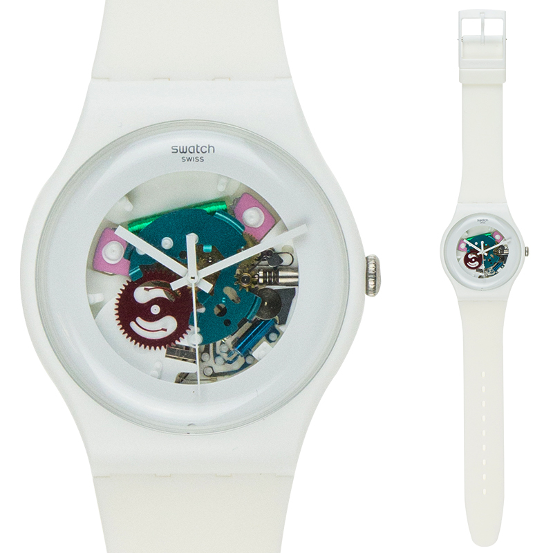 【送手提袋】Swatch斯沃琪手表正品 炫彩透視系列 透視白SUOW100