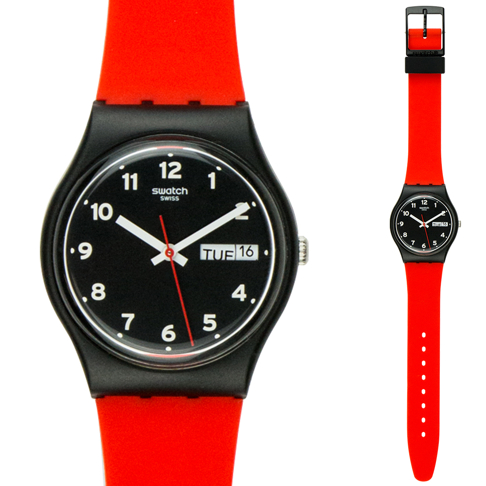 斯沃琪Swatch手表專柜正品 2016日歷星期石英男女表紅色笑臉GB754