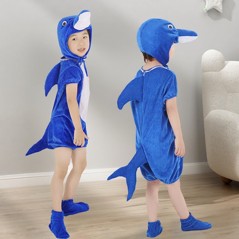 六一幼儿园环保走秀海洋动物主题服装儿童蓝色海豚衣服话剧走秀夏