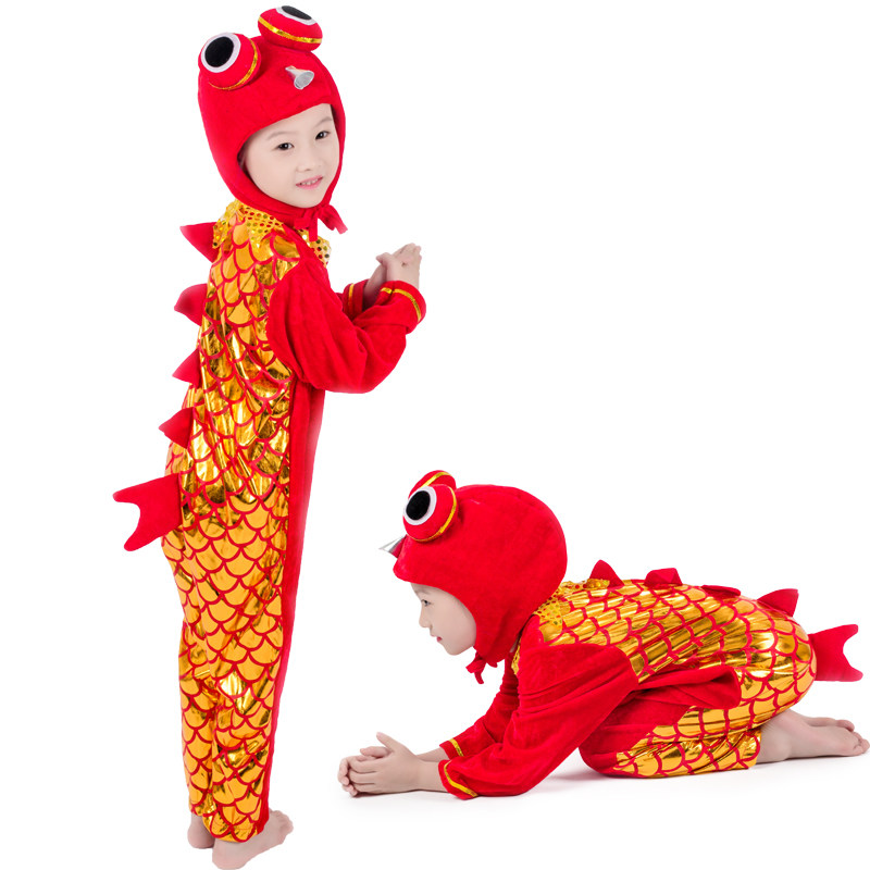 元旦红色小鱼演出服女童幼儿园小猫钓鱼讲故事服装鲤鱼跃龙门舞蹈