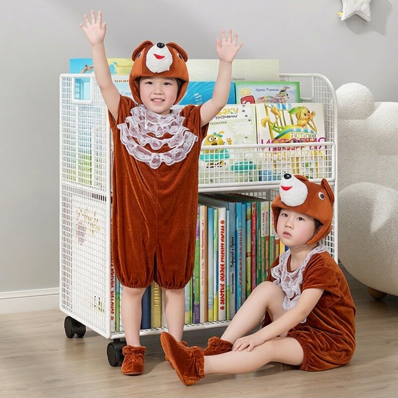 六一幼儿园森林动物主题走秀服装小熊衣服儿童表演男棕熊装扮短袖