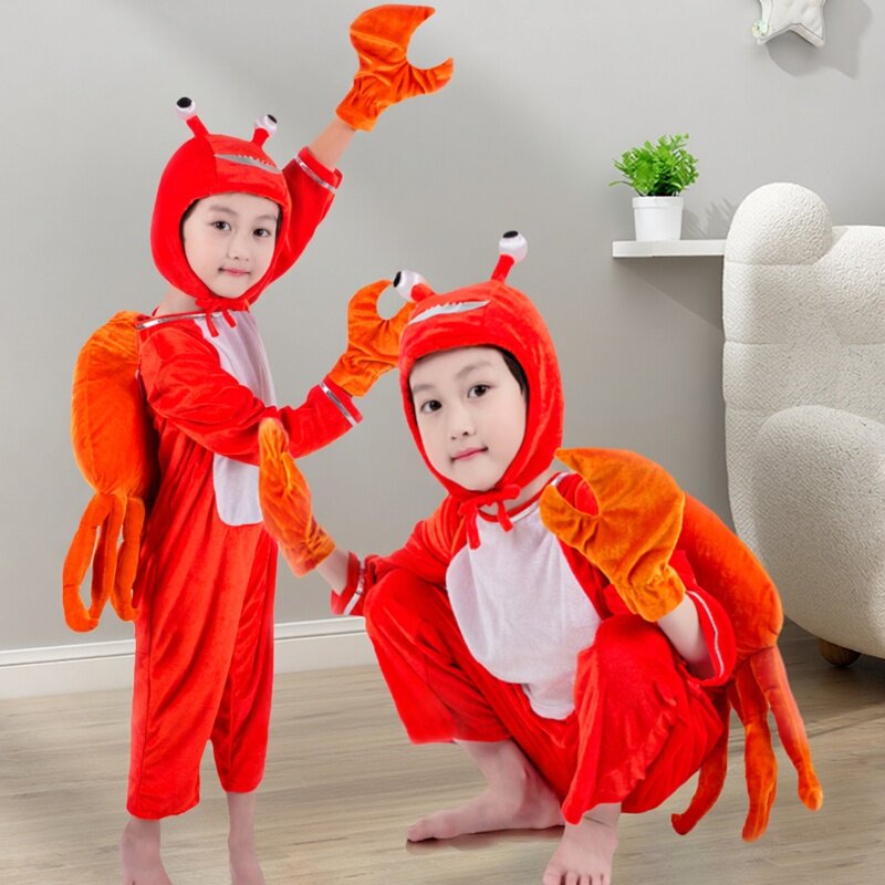 元旦螃蟹服装儿童演出服幼儿园动物主题环保时装秀海洋生物表演服
