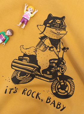 美式机车摇滚猫咪ROCK姜黄色重磅阿美咔叽纯棉宽松夏情侣短袖T恤