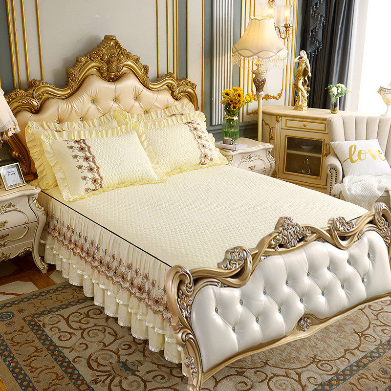 欧式无床尾蕾丝夹棉床裙磨毛面料加厚保暖床罩单件两侧花边床套,床上用品,床裙,淘宝优惠券,粉丝福利购,淘宝优惠卷