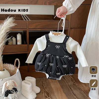 婴儿衣服加绒秋冬装女宝宝连体衣新款套装婴幼儿冬季包屁衣超萌