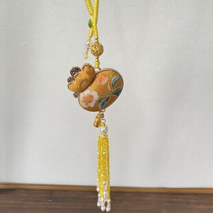 三马 蝶恋花 真丝宋锦大钱袋子成品车挂 国风流苏包挂