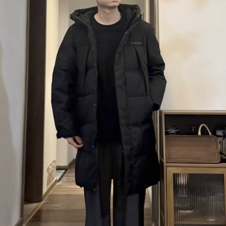 波家25新款羽绒服男时尚休闲科技轻量连帽加厚保暖长款B250245249
