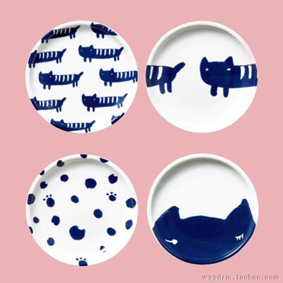 猫咪日式一套4个特价小盘子