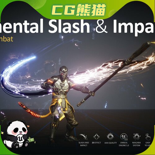 UE5.1-5.8 Elemental Slash Impact vfx Niagara Combat 斩击特效