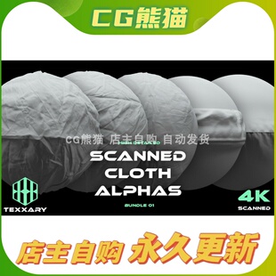 Artstation素材 5 Scanned Cloth Alphas 01 五种扫描布料