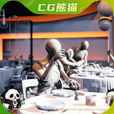 UE5虚幻5.6-5.8 Restaurant Animations Pack 人物餐厅就餐动画