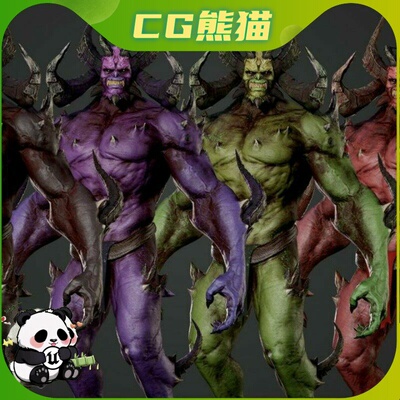UE4虚幻5 Horned Demon 游戏低多边形长角恶魔角色模型带动画